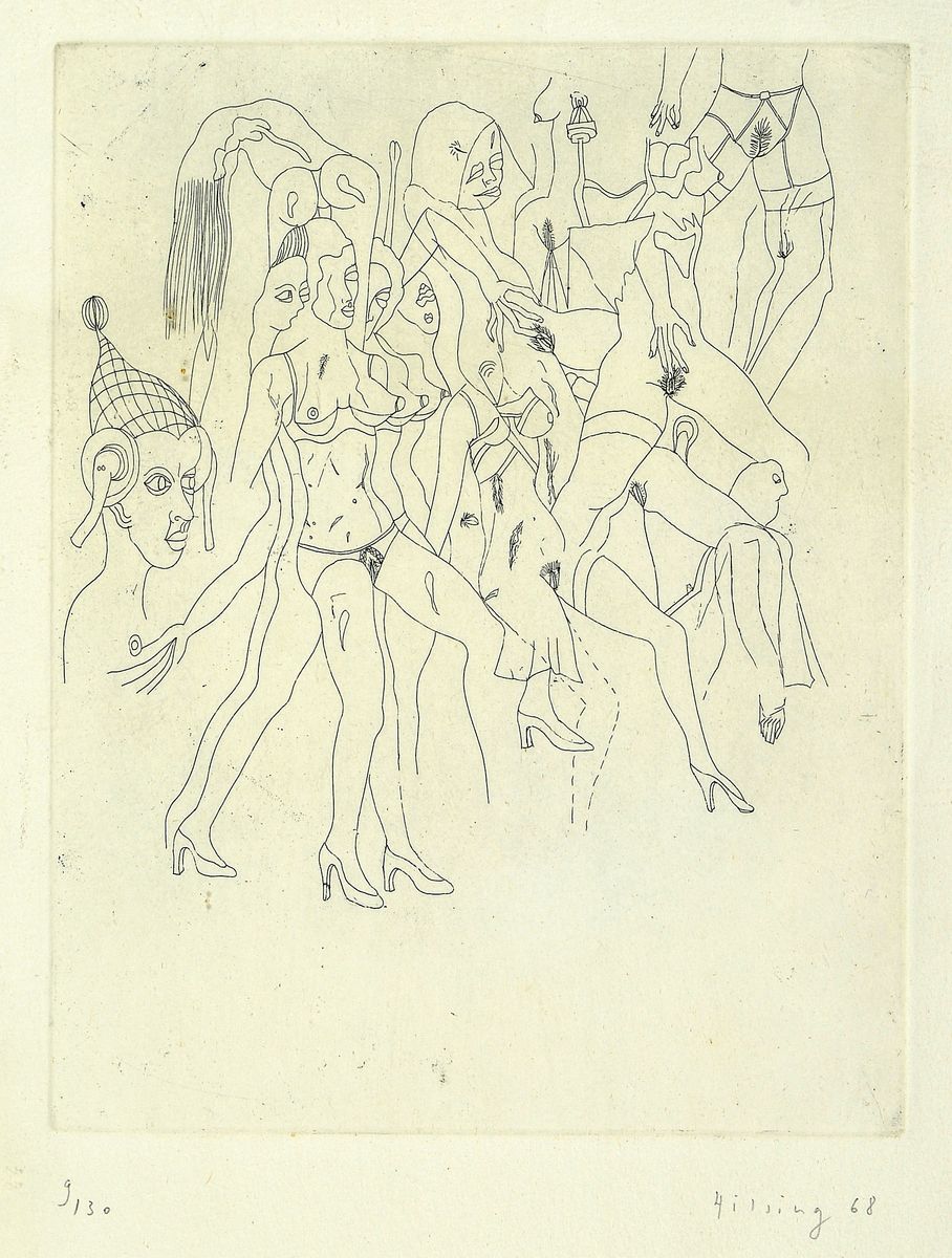 Detail b: Werner Hilsing, geb. 1938, 3 erotische Radierungen von 1938, alle handsigniert, num. 9/30, Blattgr. je ca. 19x15cm
