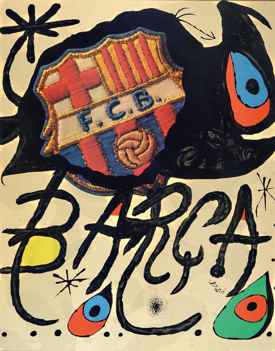 Joan Miro, 1893-1983, Barca, Farblithographie zum 75sten Geburtstag des FC Barcelona, num. 1406/1500, ca. 98x69cm, u.Gl., R.