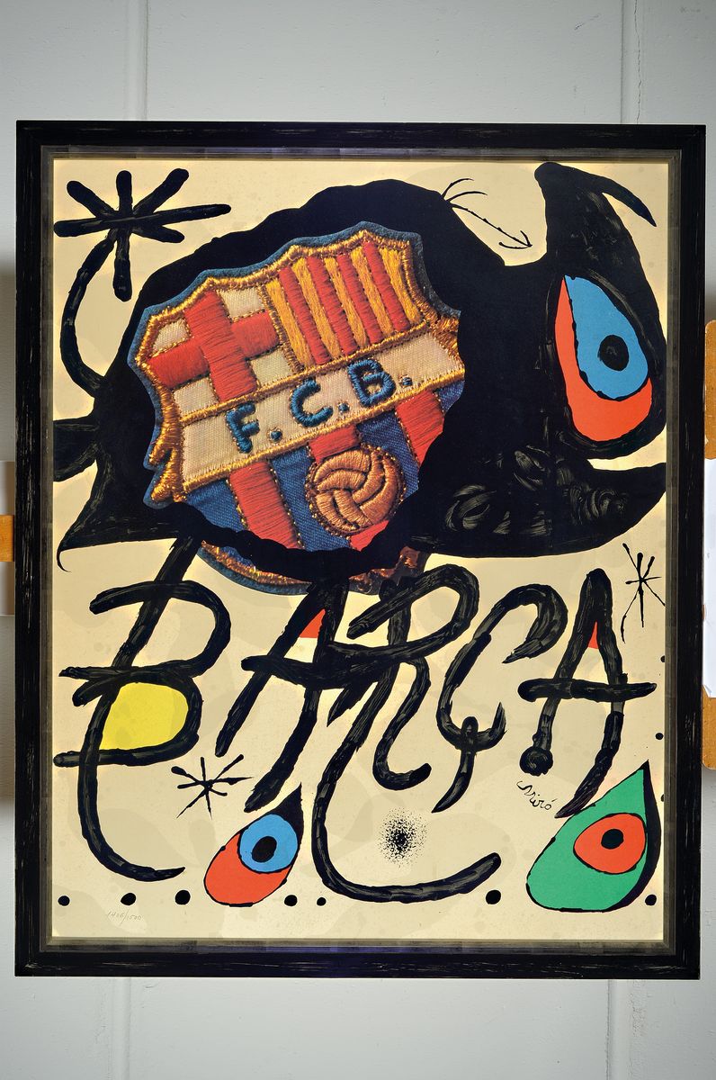 Detail k: Joan Miro, 1893-1983, Barca, Farblithographie zum 75sten Geburtstag des FC Barcelona, num. 1406/1500, ca. 98x69cm, u.Gl., R.