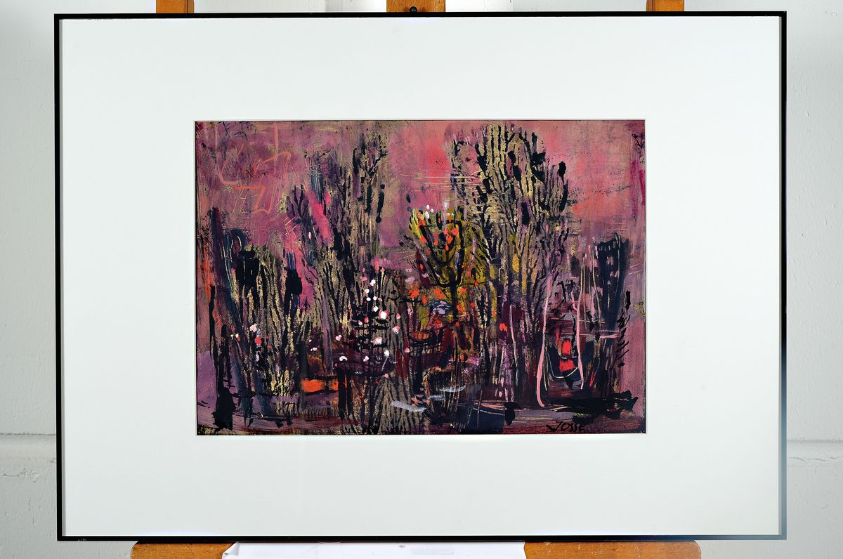 Detail k: Friedrich Jossé, 1897 Wolfstein-1994 Speyer,Der Blumengarten der Aurora, Gouache auf Papier, rechts unten signiert, ca. 27x38cm, PP, u.Gl., R. ca. ...