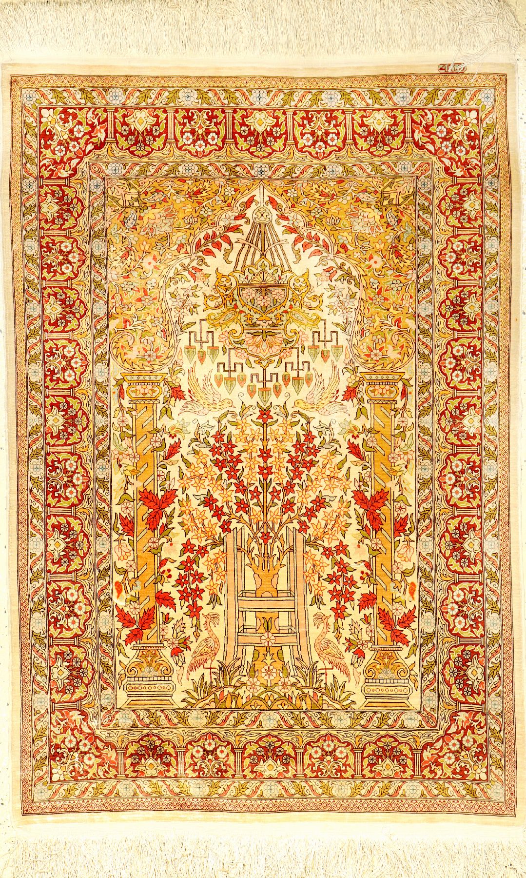 Feiner Seiden Hereke alt, (Signiert), Türkei, ca. 40 Jahre, reine Naturseide, ca. 130 x 88 cm, selten, EHZ: 2