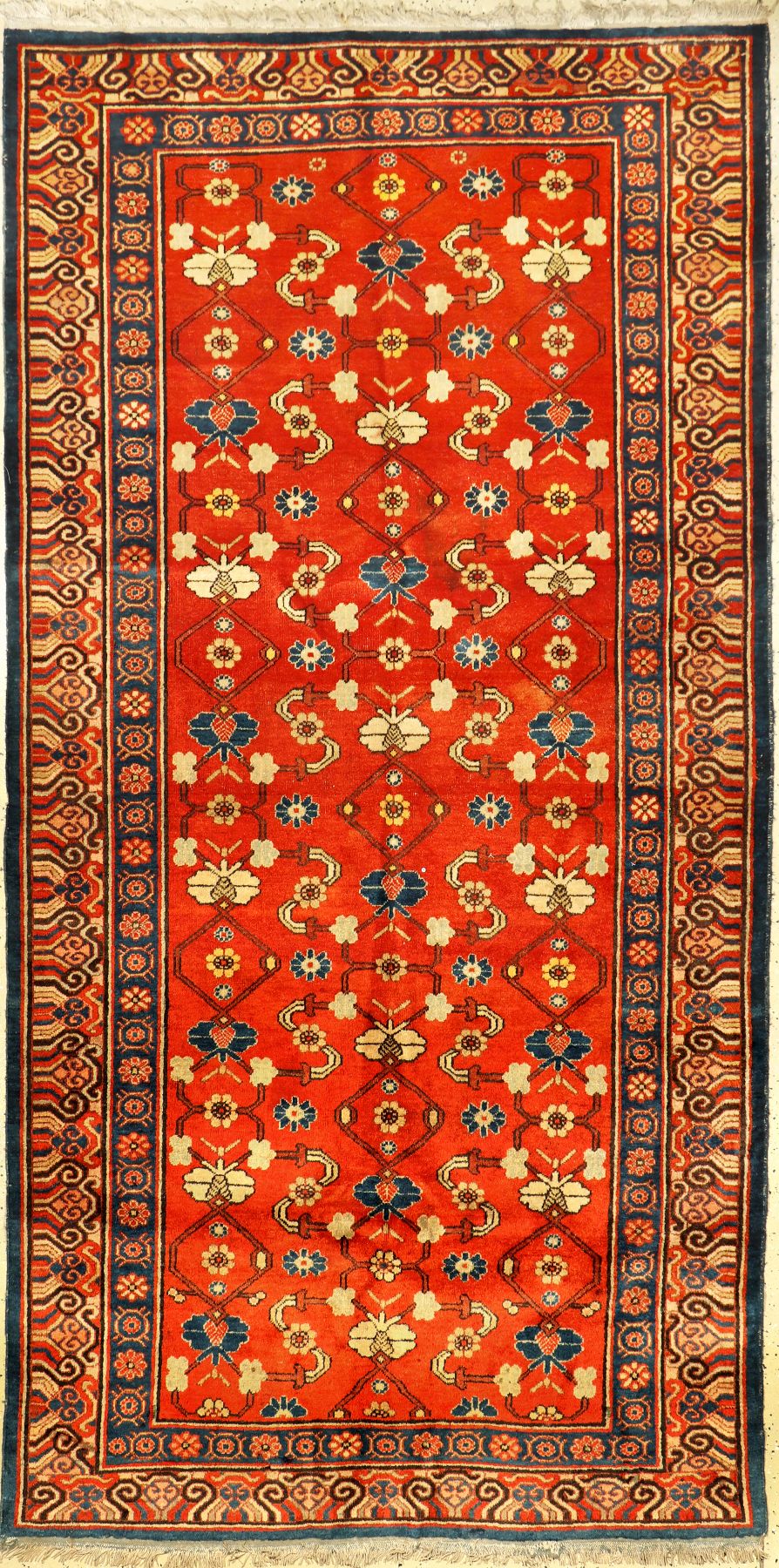 Khotan alt, Ostturkestan, um 1930, Wolle auf Baumwolle, ca. 286 x 144 cm, dekorativ, typische Bordüre, EHZ: 3
