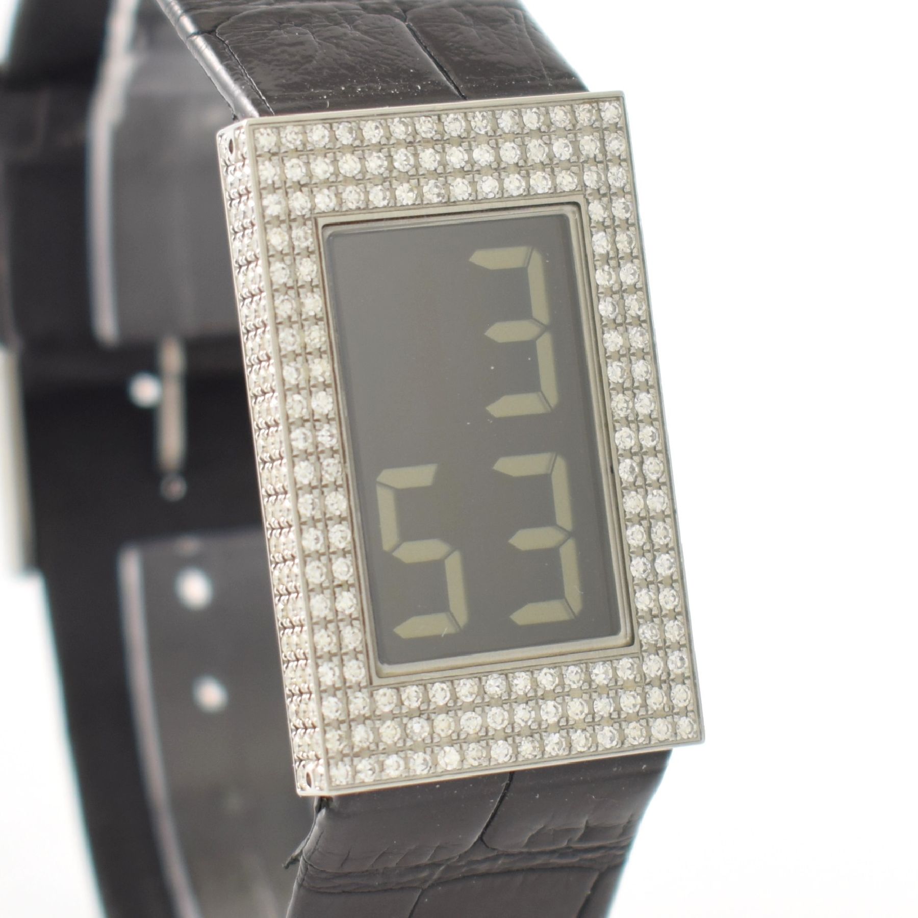 Detail e: VENTURA Armbanduhr mit Brillantbesatz designed von Flemming Bo Hansen, um 2000, Ref. S7-0364, Edelstahlgeh. inkl. orig. Lederband, Geh. wie Dornschl. ...