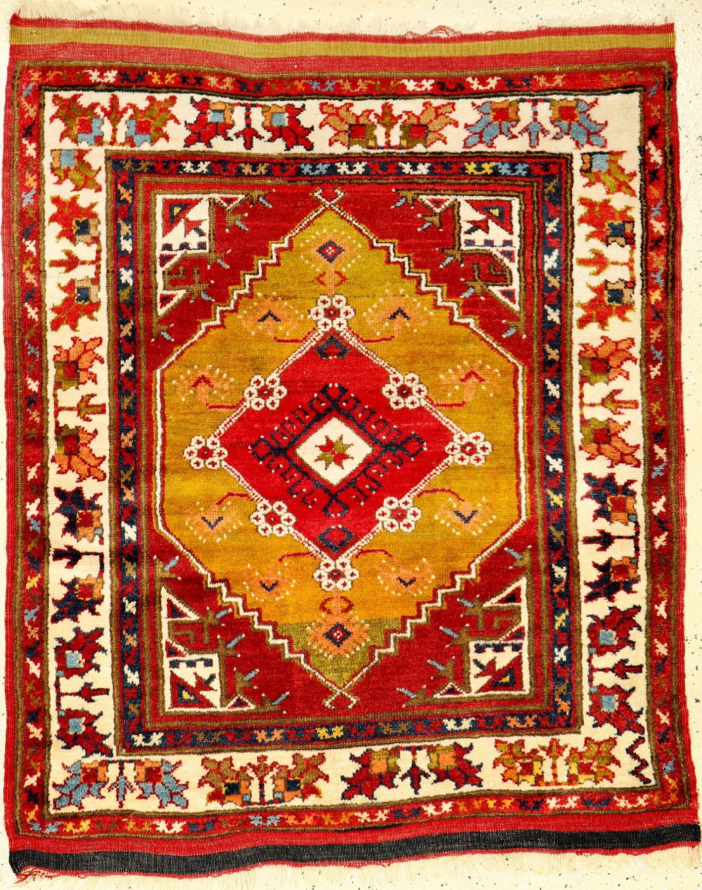 Anatolischer Teppich, Türkei, um 1940, Wolle auf Wolle, ca. 122 x 102 cm, EHZ: 2 (Dazgiri Design,gute Qualität.