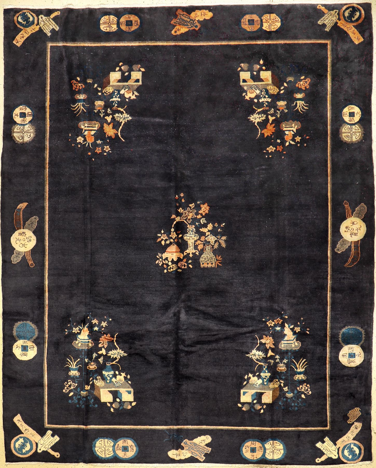 Peking antik, China, um 1900, Wolle auf Baumwolle, ca. 341 x 278 cm, dekorativ, Symbolornamentik, EHZ: 3