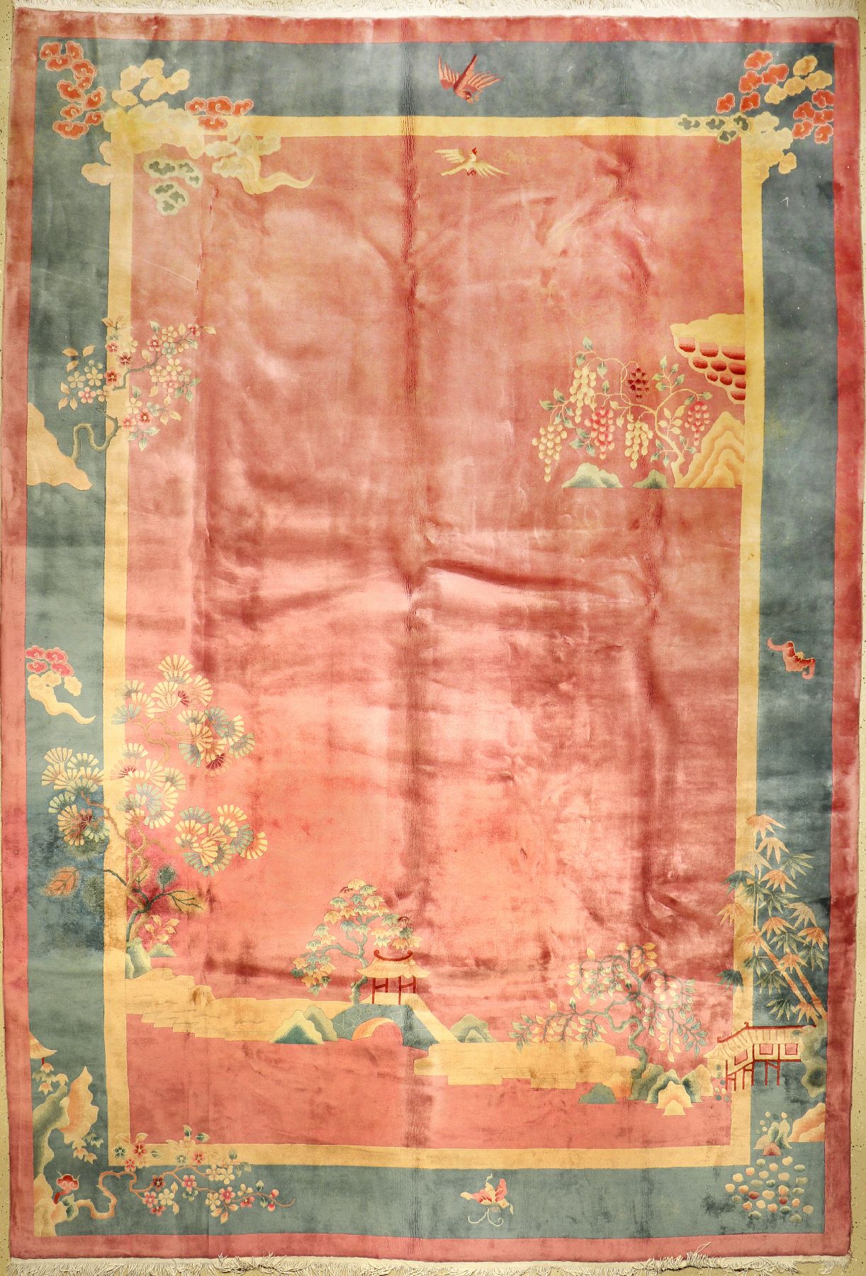 Großer Peking alt, China, um 1940, Wolle auf Baumwolle, ca. 440 x 300 cm, dekorativ, seltene Farbe, EHZ: 3