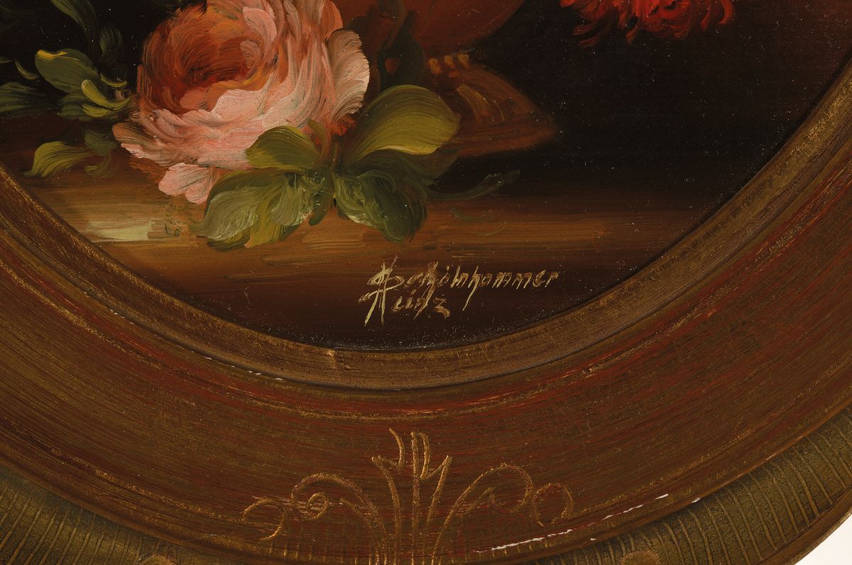 Detail b: Heinz Schölnhammer, geb. 1940 Wien, 2 Pendants mit Blumenstillleben im Stil der alten Meister, Öl/Malkarton, beide signiert, im Oval je ca. ...