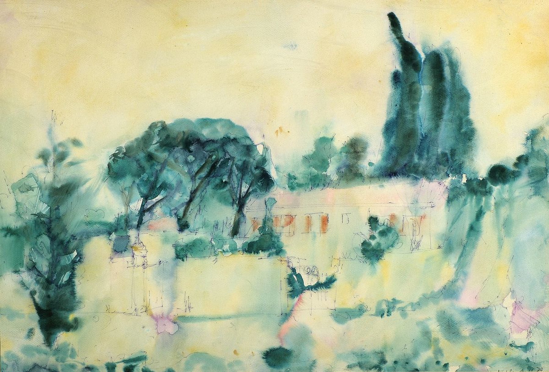 Hermann Theophil Juncker, geb. 1929 Ludwigshafen am Rhein, Das Krankenhaus in Arles, Aquarell und Tuschfeder, rechts unten signiert und dat. 79, ca. ...