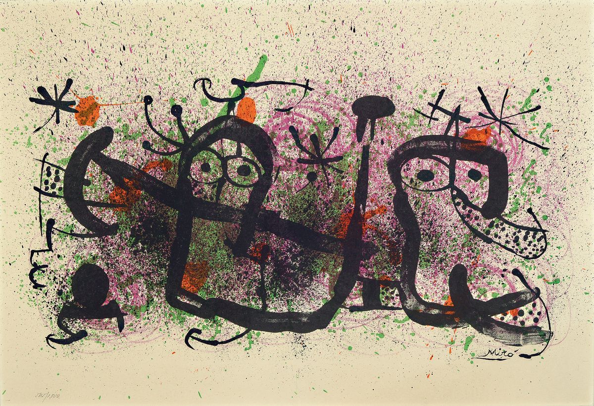 Joan Miro, 1893-1983, Farblithographie, num. 545/1000, ca. 35x52cm, u.Gl., R.