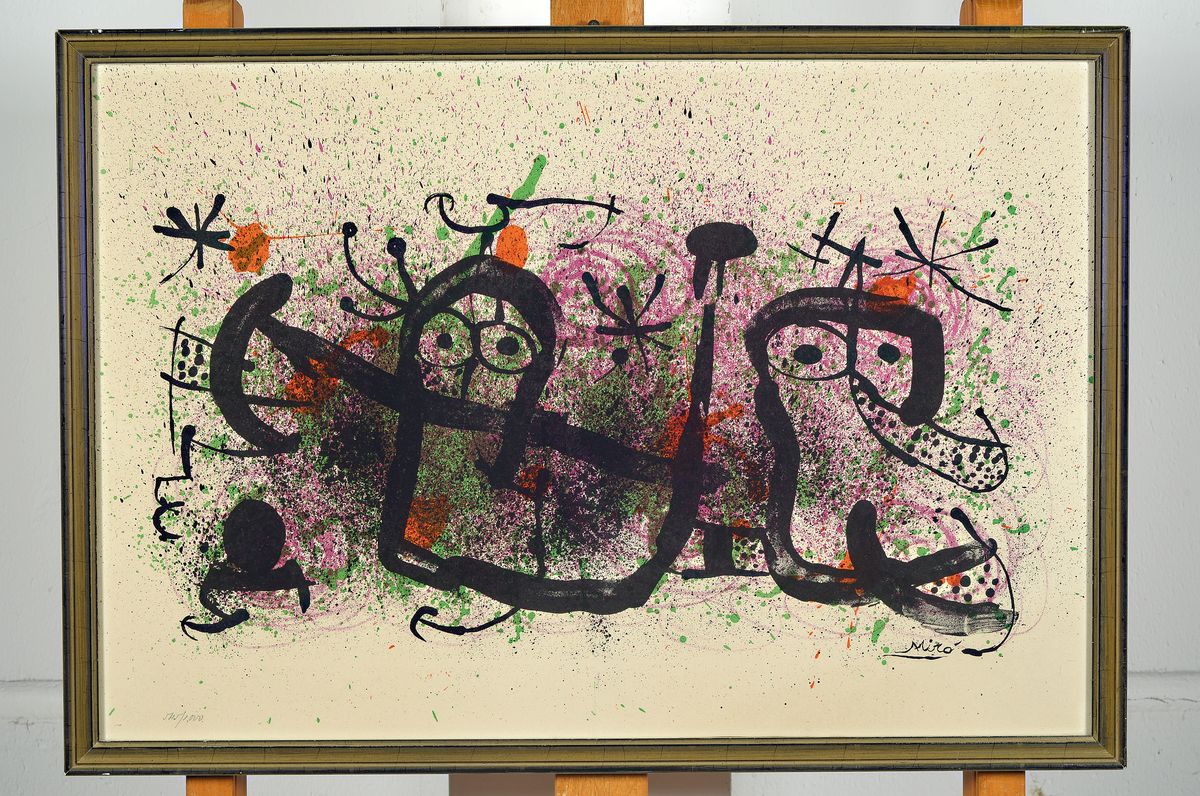 Detail k: Joan Miro, 1893-1983, Farblithographie, num. 545/1000, ca. 35x52cm, u.Gl., R.