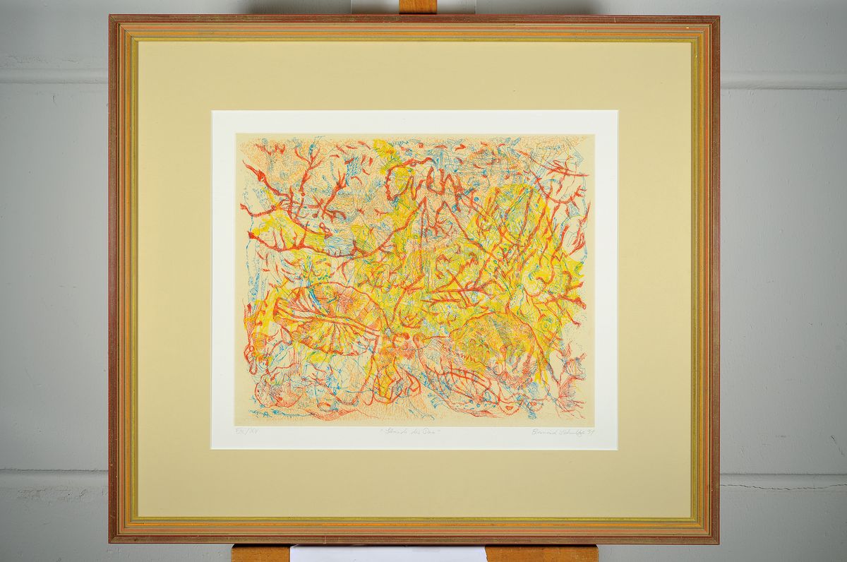 Detail k: Bernard Schultze, 1915-2005, Stunde des Pan, Farbaquatintaradierung, handsigniert, betitelt, num. VIII/XV, ca. 39x48cm, PP, u.Gl., R. ca. 71x82cm
