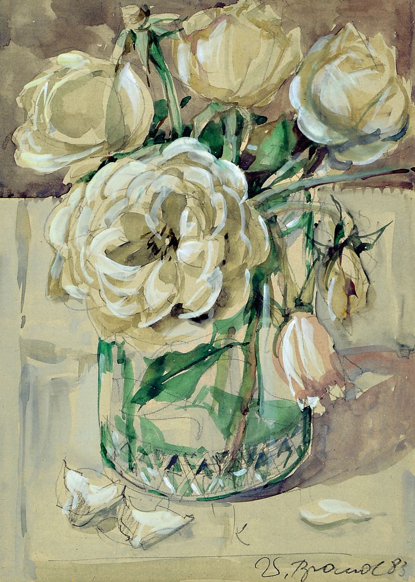 Werner Brand, geb. 1933 Löbau/Sachsen, lebt und arbeitet in der Pfalz, Stillleben mit weißen Rosen, Aquarell über Bleistift, signiert und dat. 83, ...