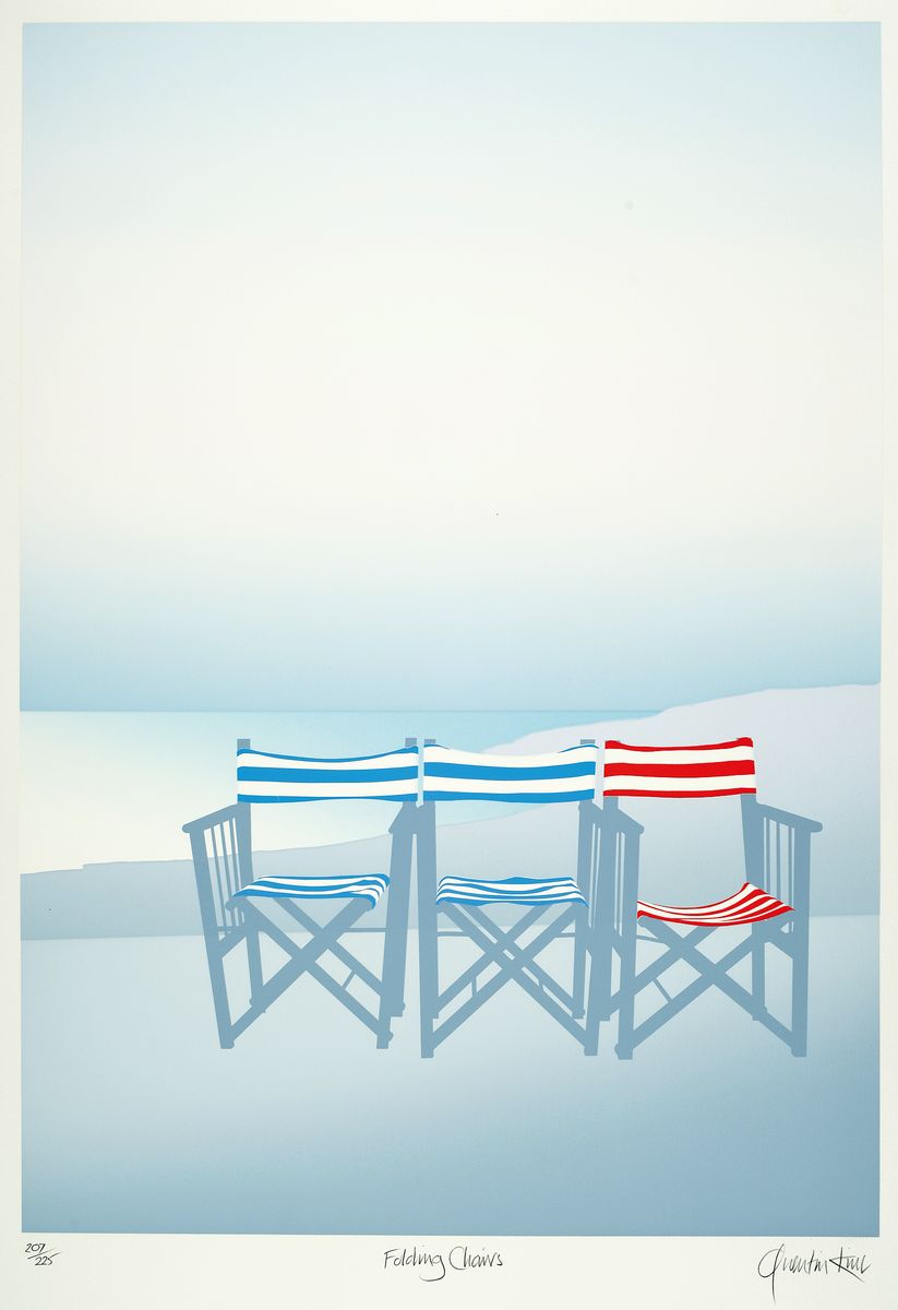 Detail a: Quentin King, geb. 1957, 3 Farblithographien: Deck chairs, 128/175; Folding Chairs 207/225, Windbreak 81/225, alle handsigniert und num., alle ...