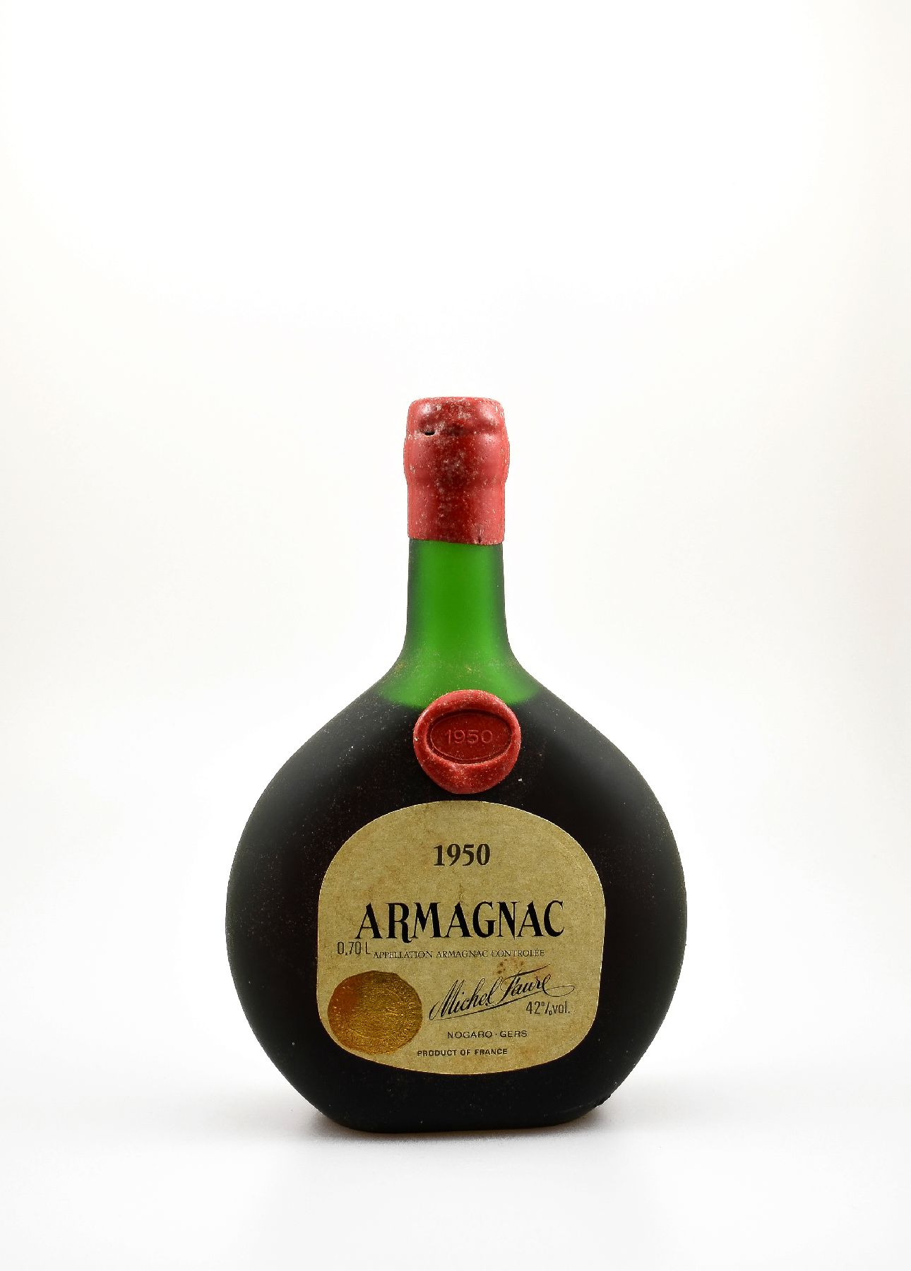 1 Flasche 1950 Armagnac, ca. 70 cl, 42 % Vol., Abstand zwischen Kapsel und Armagnac: ca. 5 cm, sehr guter Erhaltungszustand, unverkostet