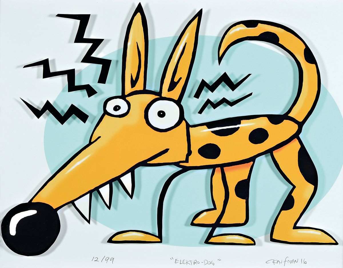 Charles Kaufmann, geb. 1953, Electric Dog, 3D- Konstruktion, sign., num. 12/99, unter Glas gerahmt, ca. 52,5x42 cm