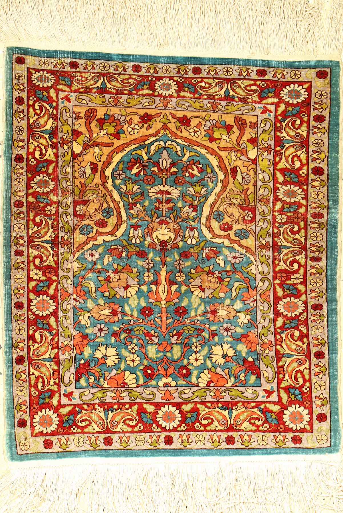 Hereke Seide fein, Türkei, um 1950, reine Naturseide, ca. 55 x 47 cm, EHZ: 2-3