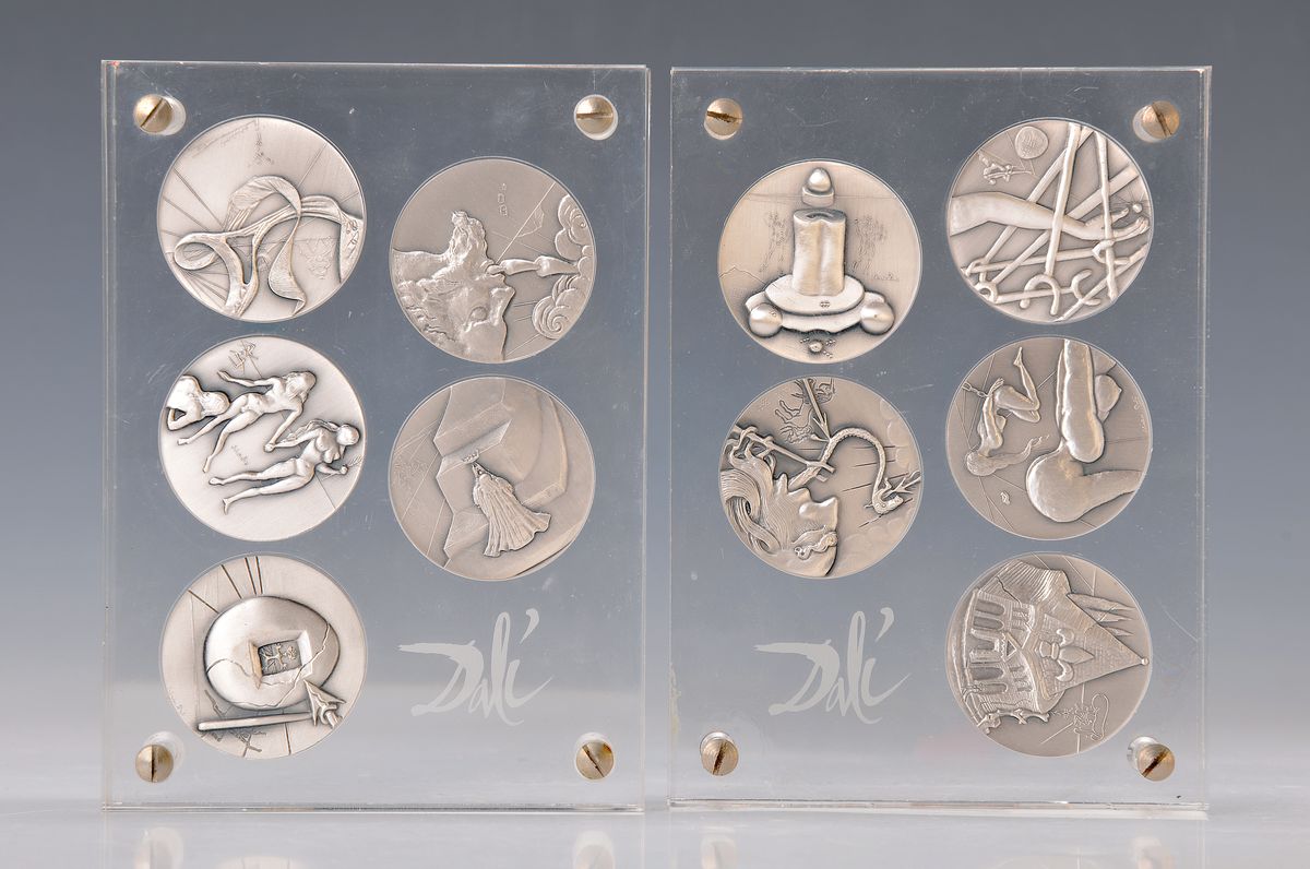 Salvador Dali 1904-1989, 10 Silbermedaillen "Die Zehn Gebote", 999.9 Feinsilber, Sonderprägung 1975, Auflage 12500 Stück, je 50mm ...