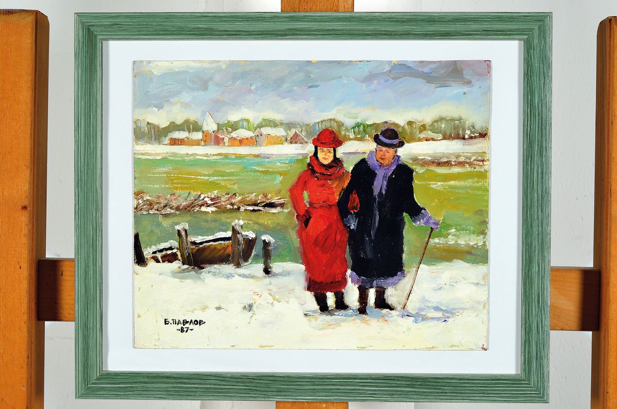 Detail k: Boris Pavlov, 1928 Belvas, Lettland - 2005 Frankreich, Winter in den Voralpen/Grenoble,Spaziergang, so rückseitig betitelt, vorderseitig signiert, ...