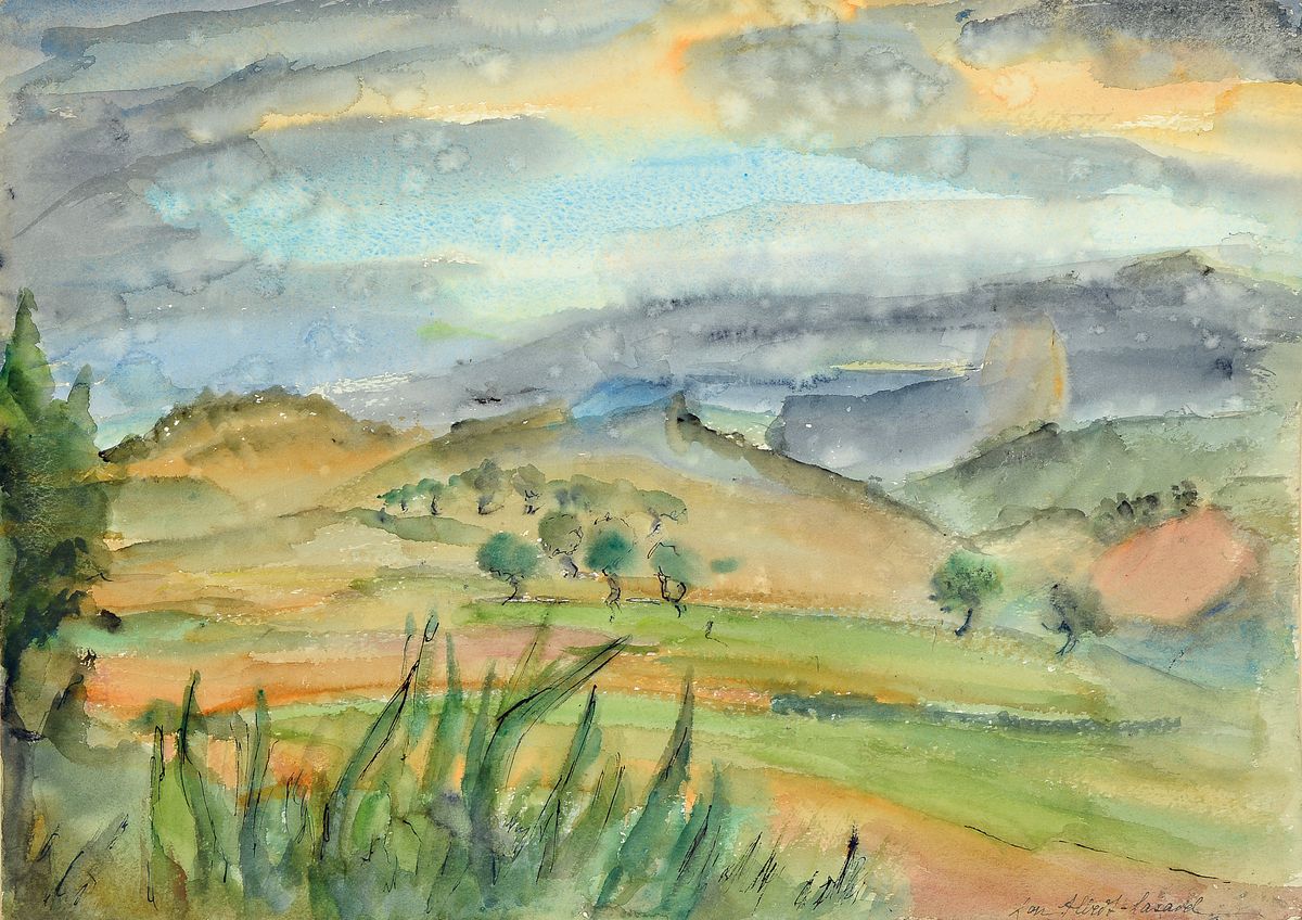 Loulou Albert-Lasard, 1885 Metz - 1969 Paris, südliche Landschaftsdarstellung, Aquarell/ Papier, signiert, lose ältere Betitelung wohl auf einem ...
