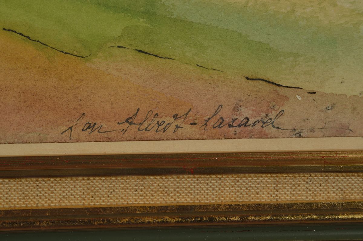 Detail a: Loulou Albert-Lasard, 1885 Metz - 1969 Paris, südliche Landschaftsdarstellung, Aquarell/ Papier, signiert, lose ältere Betitelung wohl auf einem ...