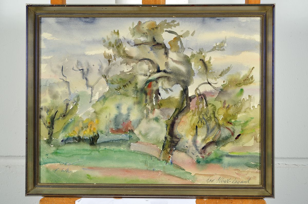 Detail k: Loulou Albert-Lasard, 1885 Metz - 1969 Paris, südliche Landschaftsdarstellung, Aquarell/ Papier, signiert, alte Zusatz-Betitelung wohl auf einem ...