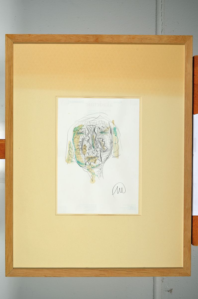Detail k: Markus Lüpertz, geb. 1941, Aquarell und Zeichnung, "abstraktes Gesicht", handsigniert, Blattgröße 30 x 21 cm, unter Glas, PP., Rahmen: ...