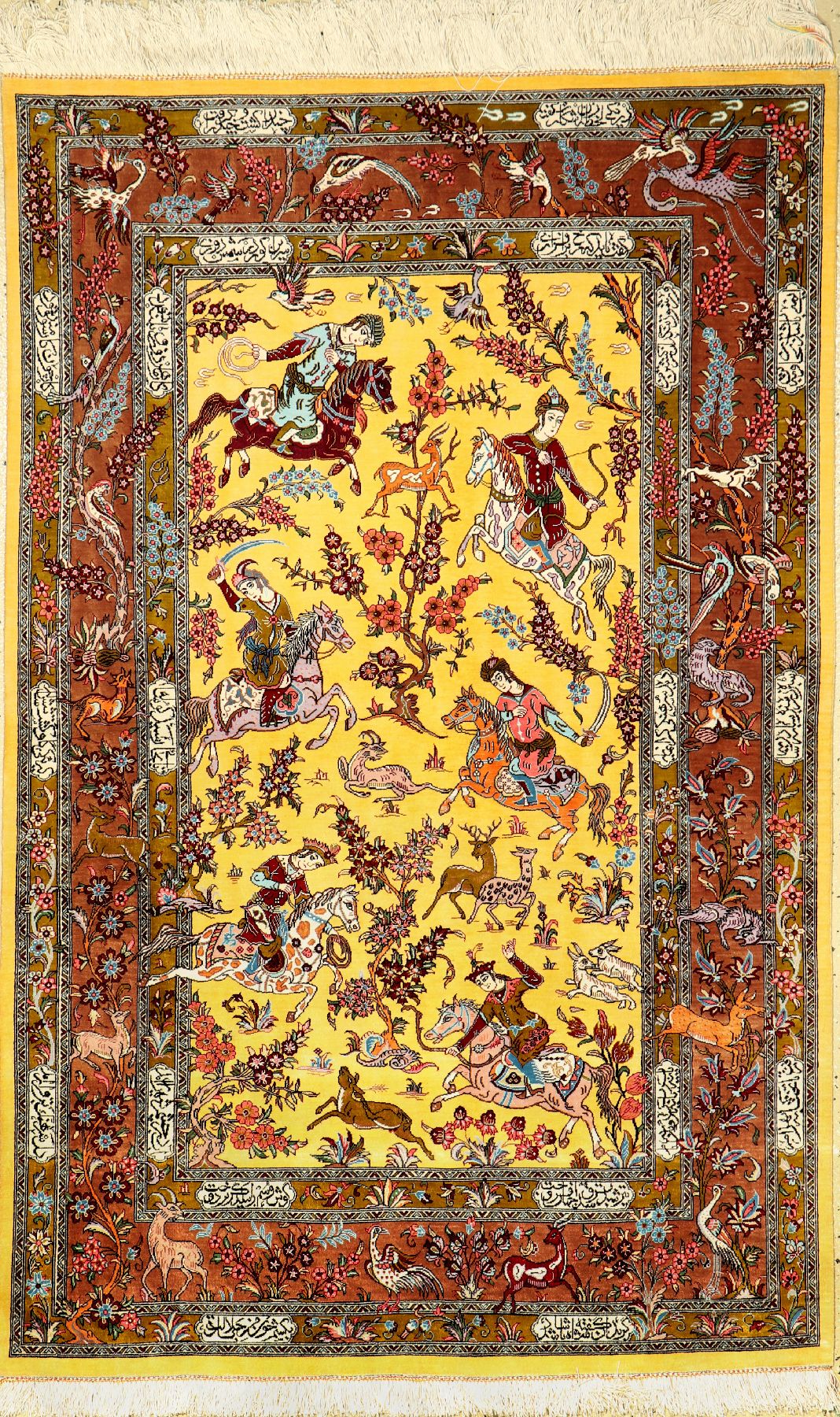 Feiner Seiden Ghom (The Hunting), Persien, ca. 10 Jahre alt, reine Naturseide, ca. 153 x 101 cm, EHZ: 1-2 (fachkundig gereinigt), edel, feine ...