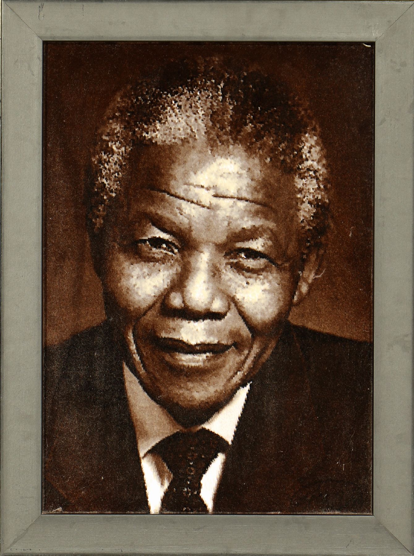 Feiner Täbriz "Bildteppich" (Nelson Mandela), Persien, ca. 10 Jahre alt, Korkwolle, ca. 56 x 42 cm, EHZ: 1-2.