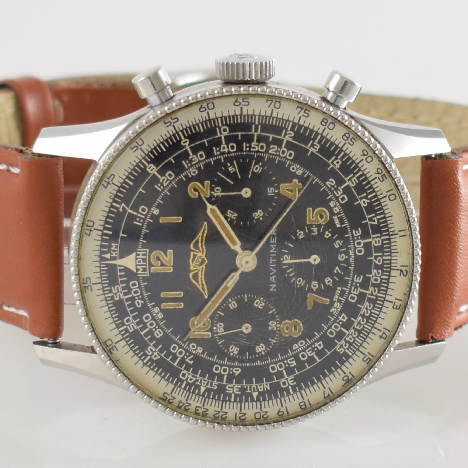 Detail a: BREITLING Navitimer AOPA sehr seltener & wunderbar erhaltener früher Herrenchronograph in Edelstahl Kaliber VALJOUX 72, Schweiz um 1954, Handaufzug, ...