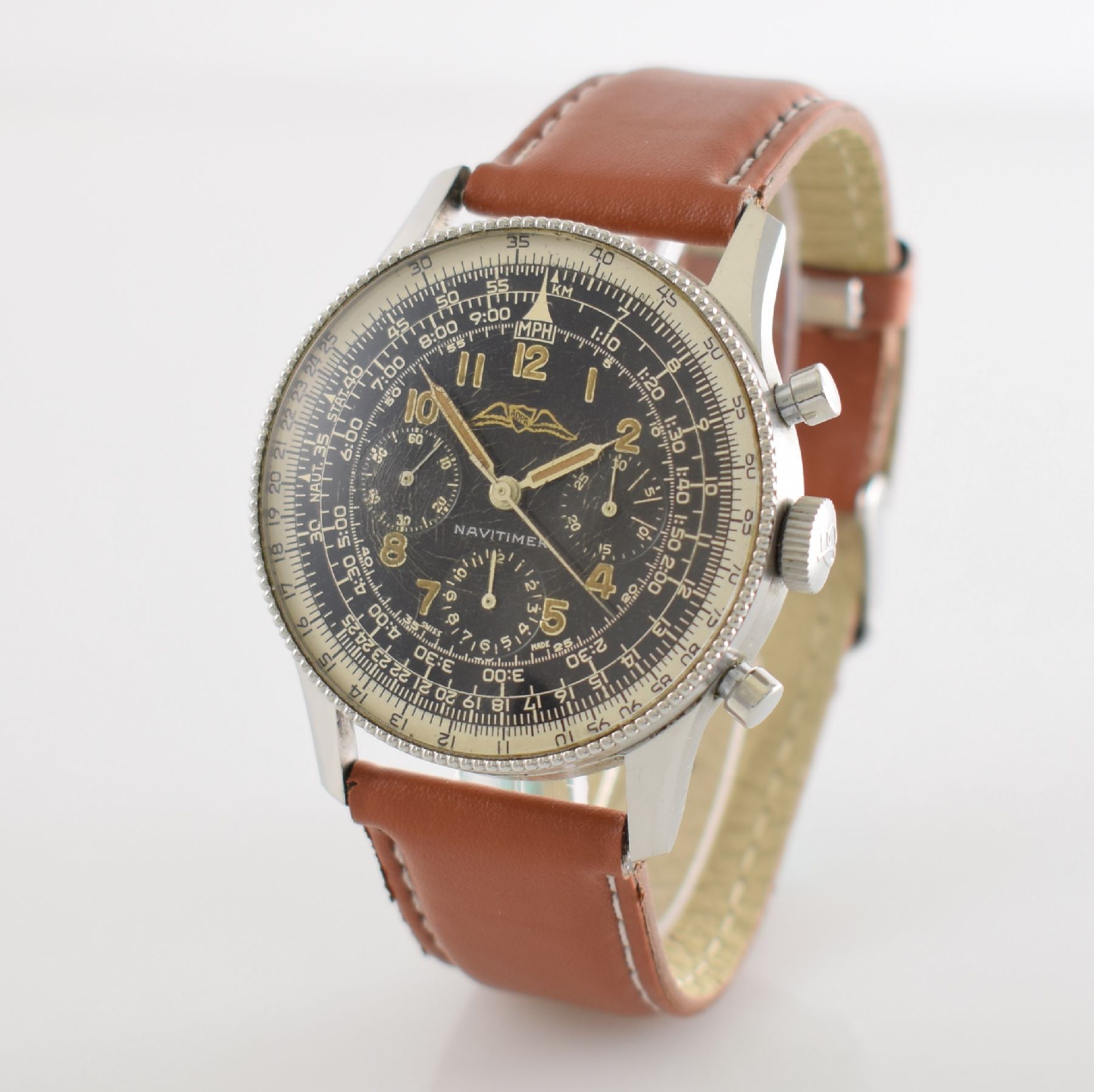 Detail b: BREITLING Navitimer AOPA sehr seltener & wunderbar erhaltener früher Herrenchronograph in Edelstahl Kaliber VALJOUX 72, Schweiz um 1954, Handaufzug, ...