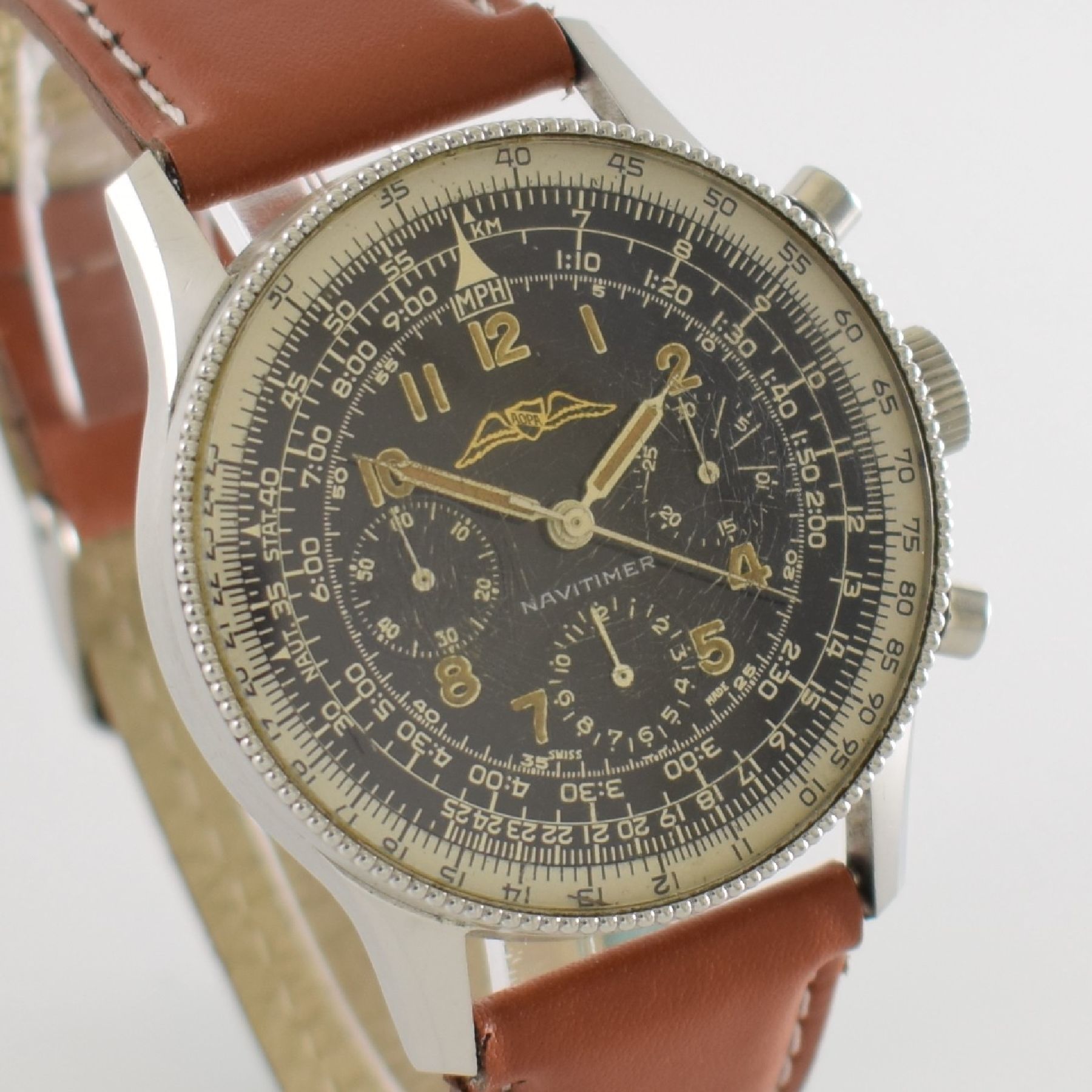 Detail e: BREITLING Navitimer AOPA sehr seltener & wunderbar erhaltener früher Herrenchronograph in Edelstahl Kaliber VALJOUX 72, Schweiz um 1954, Handaufzug, ...