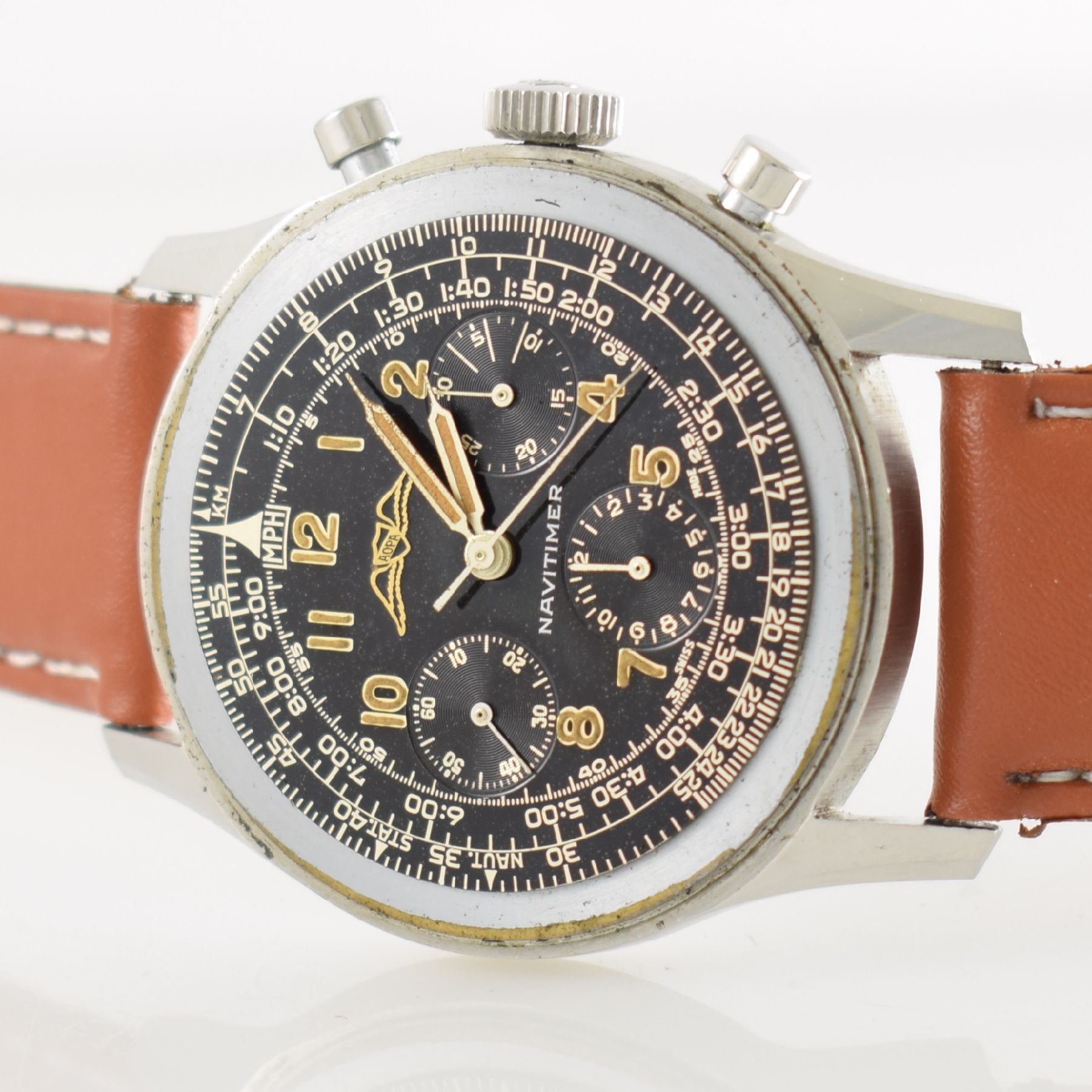 Detail o: BREITLING Navitimer AOPA sehr seltener & wunderbar erhaltener früher Herrenchronograph in Edelstahl Kaliber VALJOUX 72, Schweiz um 1954, Handaufzug, ...