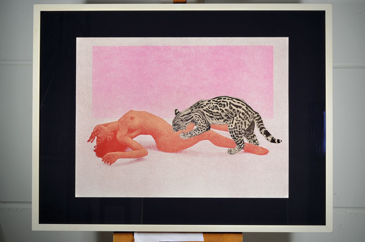 Detail k: Mel Ramos, 1935-2018, Ocelot, 1969, Farblithografie auf dickem Velin, hier Probedruck daher unsigniert, ursprüngliche Auflage 98 Exemp. ca. 61.5 x ...