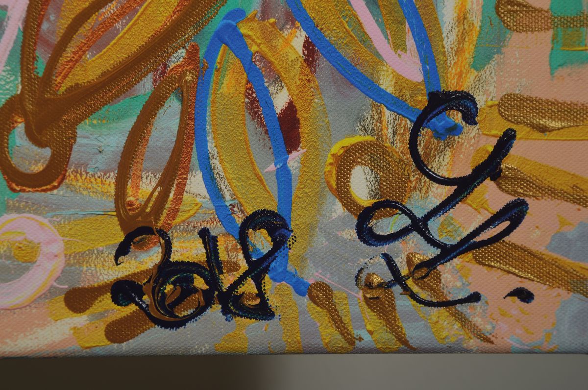 Detail a: Leon Löwentraut, geb. 1998, 12-Farben Pigmentdruck, "Caribbean Flair", auf Leinwand, von Hand übermalt, daher Unikatcharakter, ...