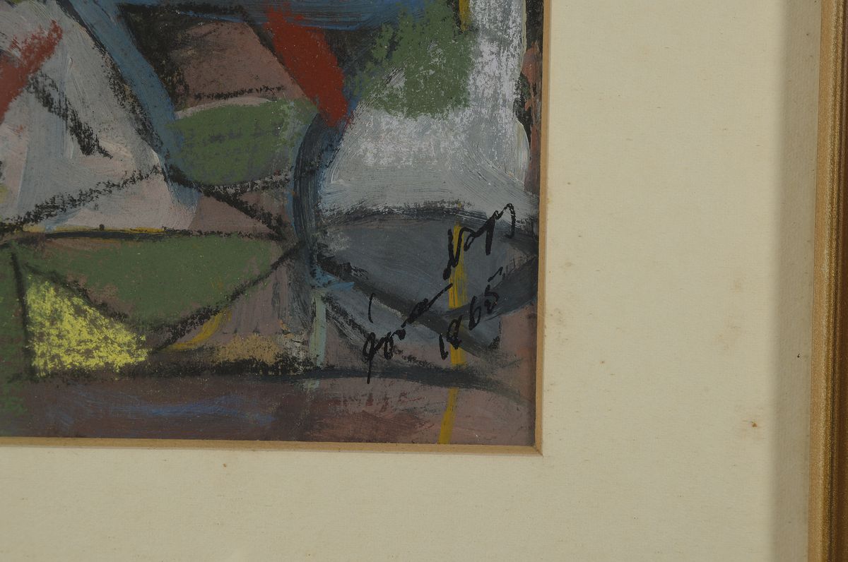Detail a: Eva Nagy 1921-2003, Tempera und Öl, abstr. Stillleben, re. u. handsigniert und dat. 1965, PP. 19.5 x 14 cm cm, Rahmen: 33 x 26.3 cm, PP. mit ...