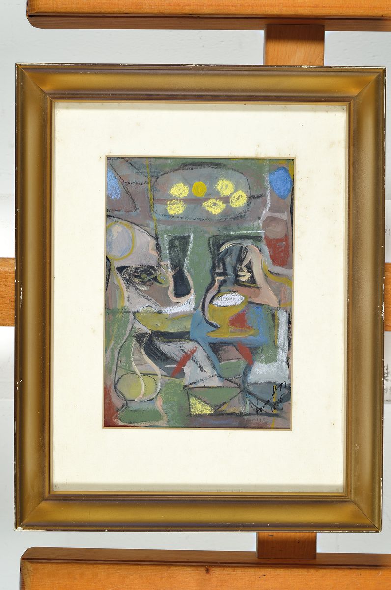 Detail k: Eva Nagy 1921-2003, Tempera und Öl, abstr. Stillleben, re. u. handsigniert und dat. 1965, PP. 19.5 x 14 cm cm, Rahmen: 33 x 26.3 cm, PP. mit ...