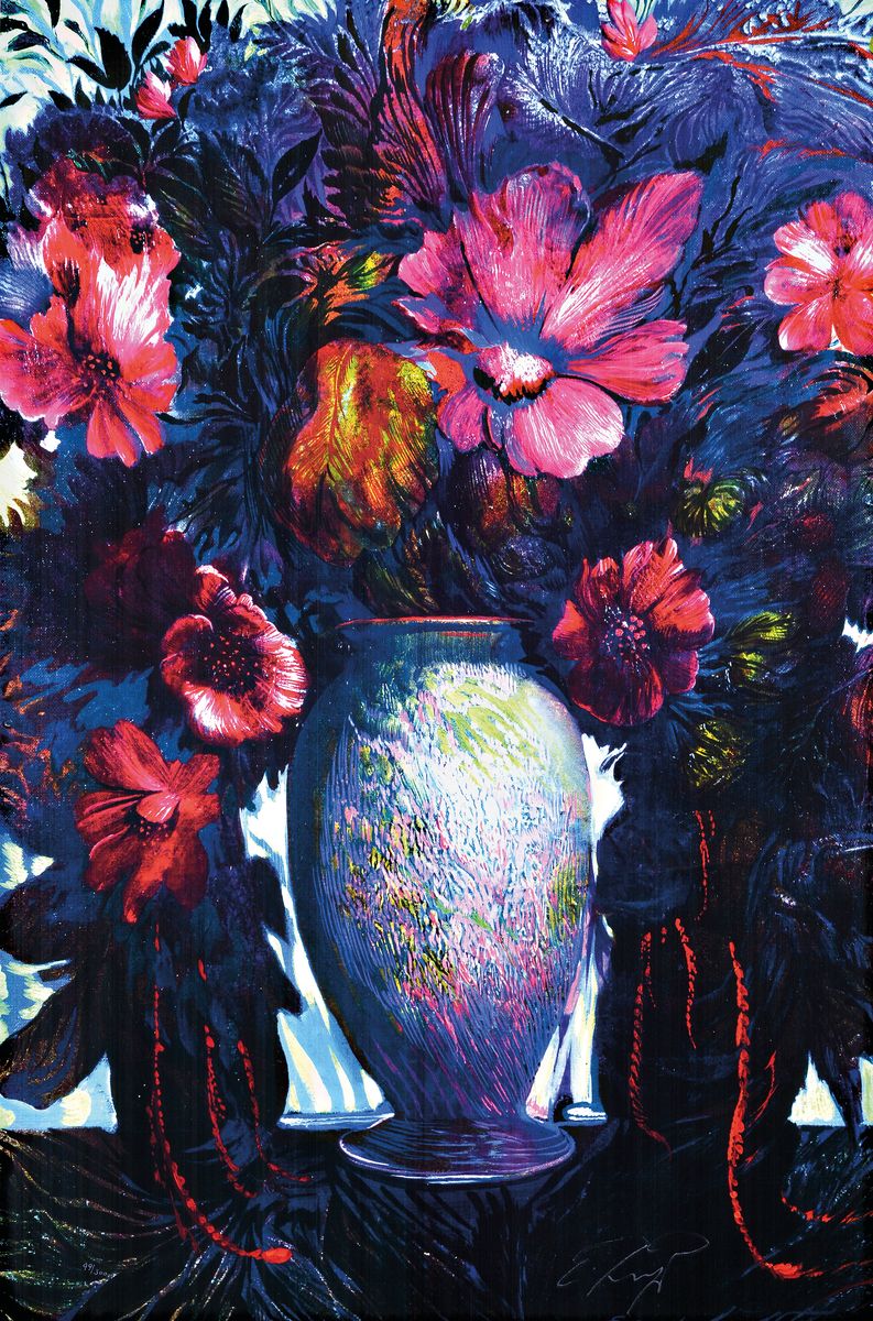 Ernst Fuchs, 1930-2015, Blumenstillleben, Giclee/Leinwand, num. 99/300, handsigniert, ca. 89.5 x 61 cm