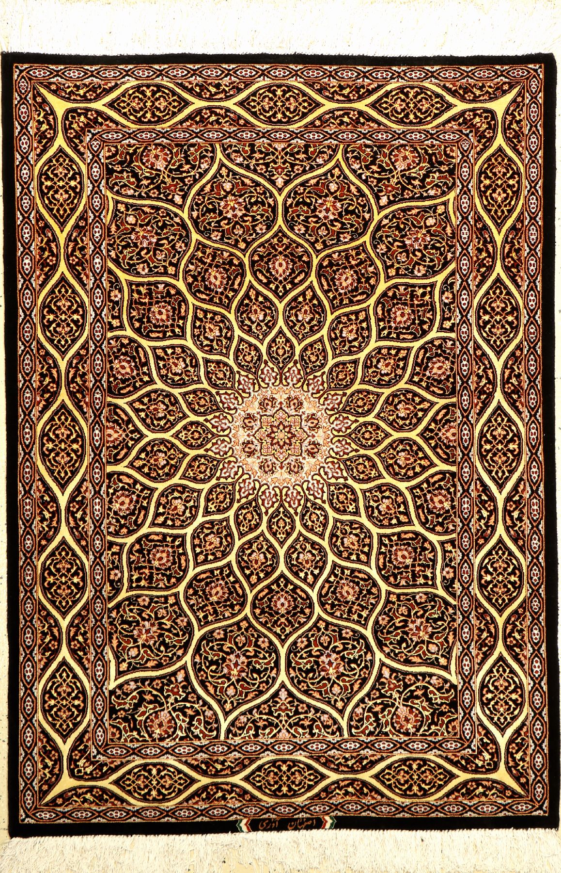 Feiner Esfahan "Azeri" (Signiert), Persien, ca. 10 Jahre alt, Korkwolle mit und auf Seide, ca. 158 x 112 cm, EHZ: 1-2 (fachkundig ...