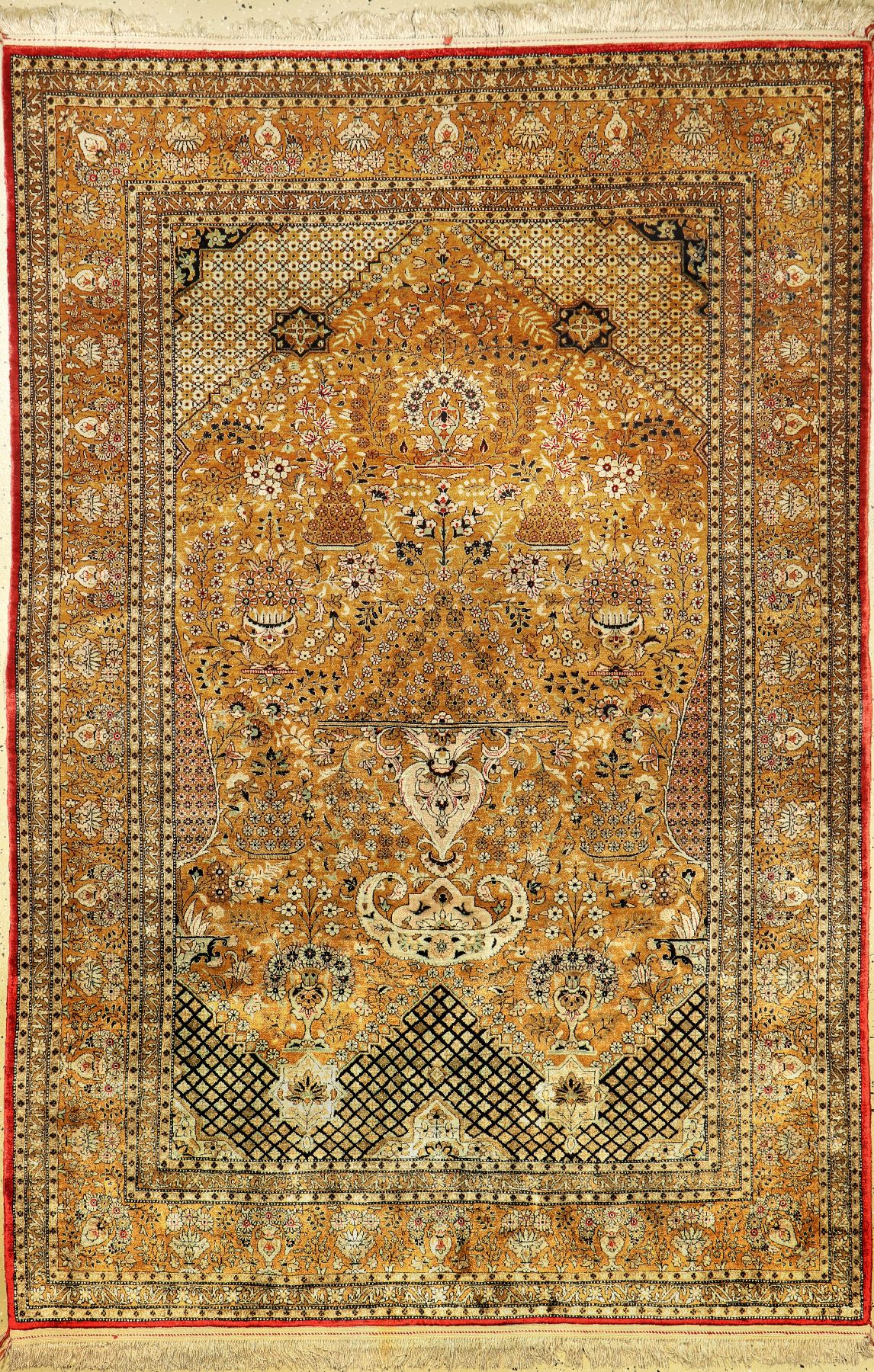 Seiden Ghom alt, Persien, ca. 50 Jahre, reine Naturseide, ca. 210 x 142 cm, Hadji-Khnaumi Design, EHZ: 2 (leicht verfärbt)