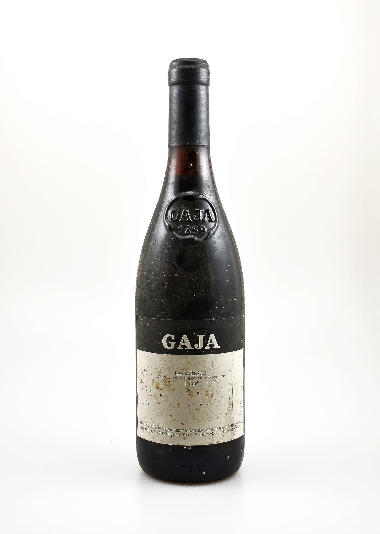 1 Flasche 1988 Gaja, Barbaresco, ca. 75 cl, 13,5 % Vol., Abstand zwischen Kapsel und Wein: ca. 2 cm, Etikett min. beschmutzt, unverkostet, ...