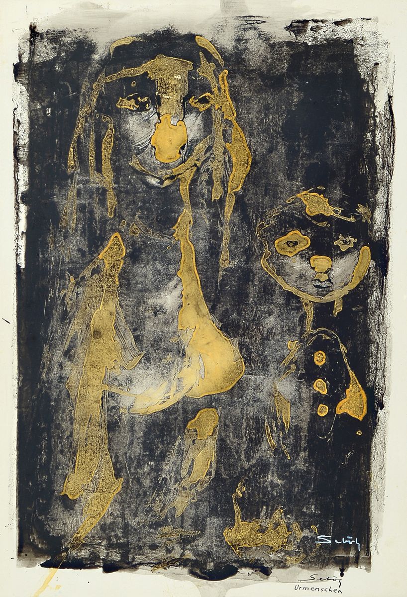 Lajos Sebök, 1910 Szeged (Ungarn)-1996 Neuss, "Urmenschen", sign., betitelt, unter Glas gerahmt, ca. 58x45 cm