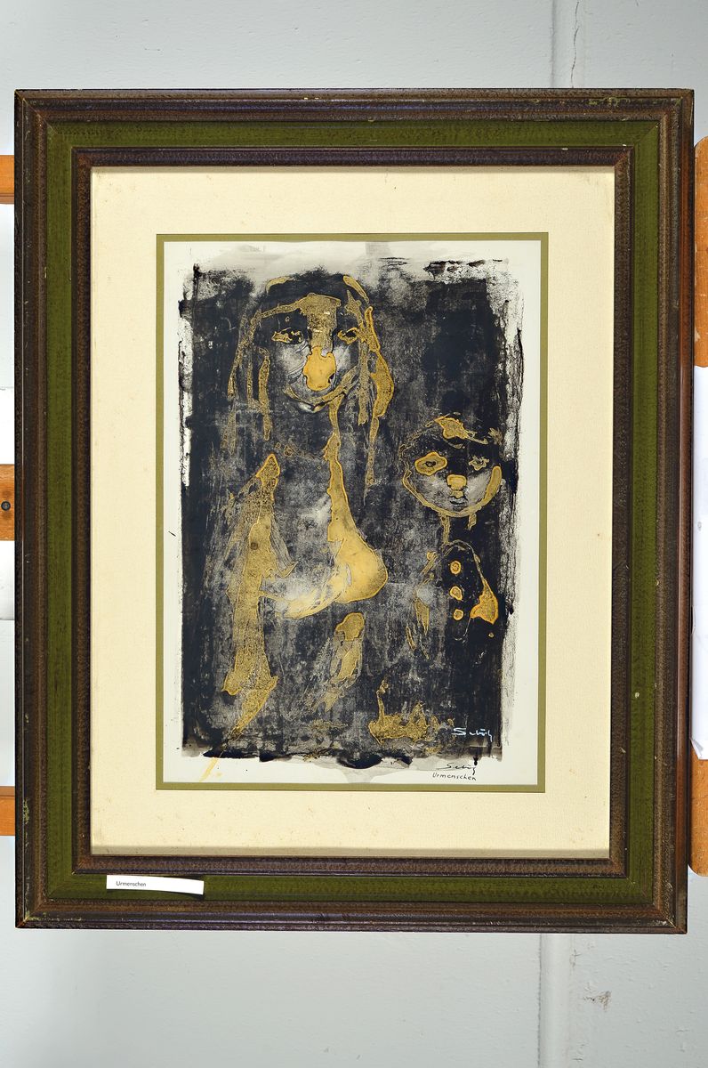 Detail k: Lajos Sebök, 1910 Szeged (Ungarn)-1996 Neuss, "Urmenschen", sign., betitelt, unter Glas gerahmt, ca. 58x45 cm
