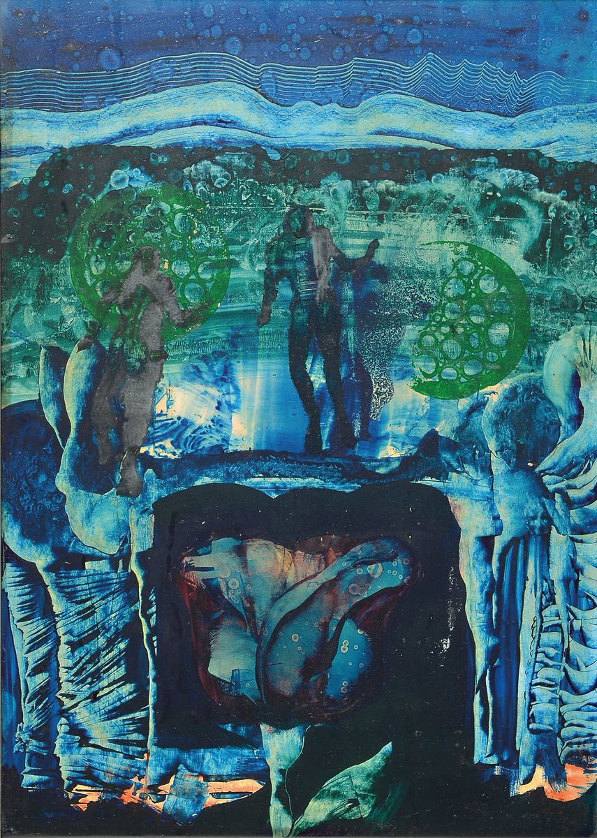 Lajos Sebök, 1910 Szeged (Ungarn)-1996 Neuss, "Auferstehung", sign., unter Glas gerahmt, gesamt ca. 56x45 cm
