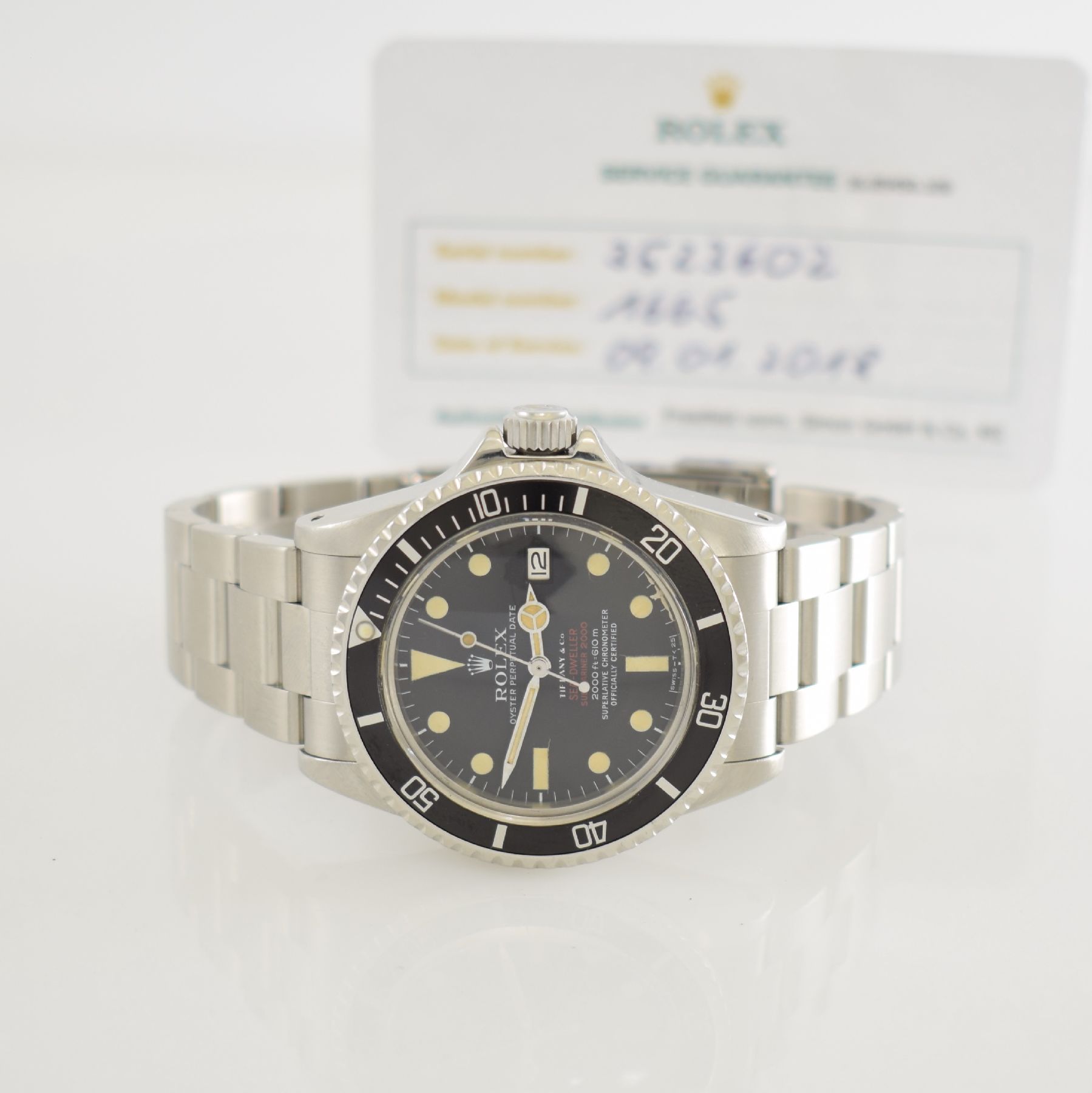 ROLEX / TIFFANY & Co. Sea-Dweller "DOPPEL-ROT" Ref. 1665 sehr seltene Taucheruhr in Stahl, Schweiz um 1972, Automatik, Oystergeh. m. ...