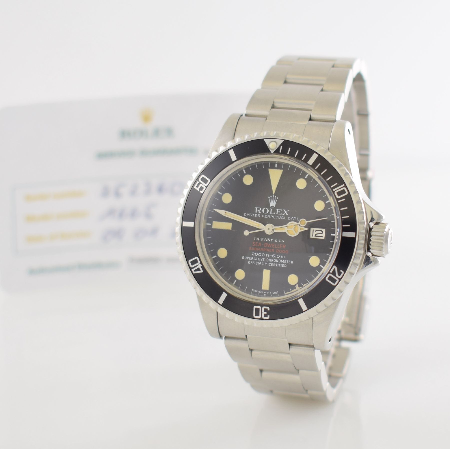 Detail b: ROLEX / TIFFANY & Co. Sea-Dweller "DOPPEL-ROT" Ref. 1665 sehr seltene Taucheruhr in Stahl, Schweiz um 1972, Automatik, Oystergeh. m. ...