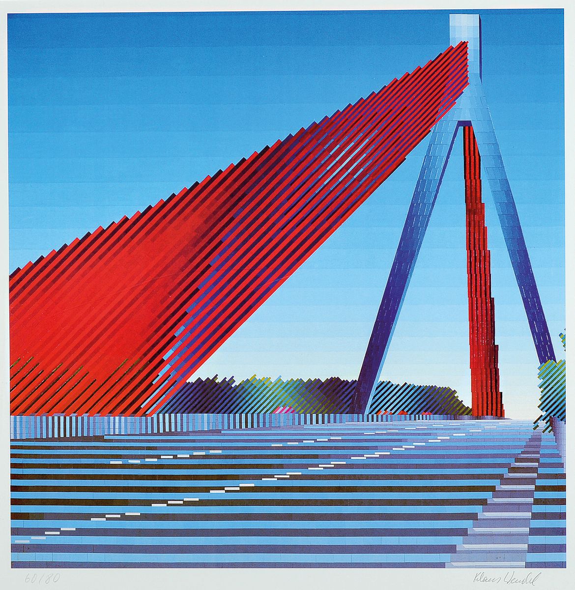 Klaus Wendel, 1935 Wollmesheim-2005, Studium an der Akademie Karlsruhe bei Karl Hubbuch, hier: Die Autobahnbrücke bei Speyer, Farboffset, ...