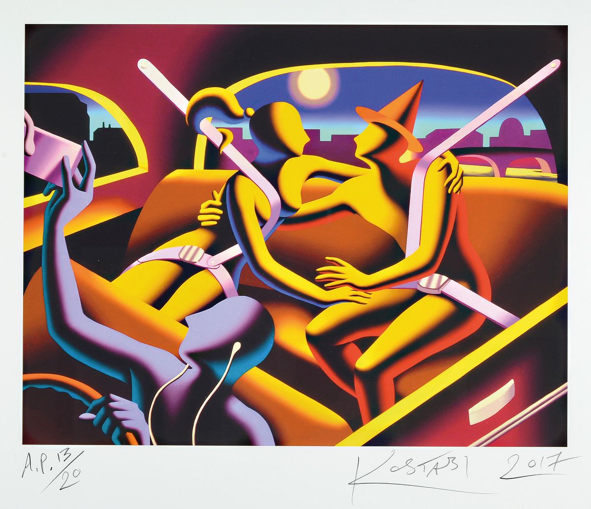 Mark Kostabi, geb. 1960, Farbserigraphie, handsigniert und dat. 2017, num.: a.p. 13/20, ca. 35x45cm, u.Gl., R. ca. 56x66cm