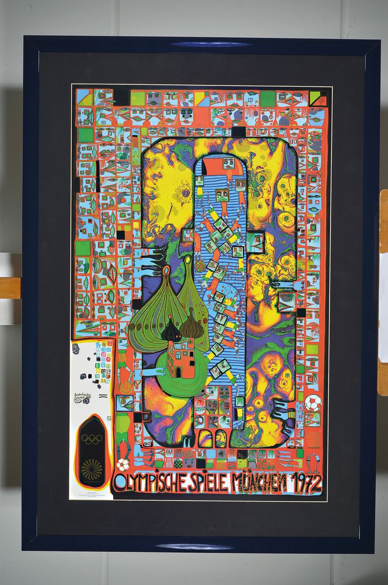Detail k: Friedensreich Hundertwasser, 1928-2000, Plakat zu den Olympischen Spielen München 1972, Farboffset, ca. 100x78cm, R.