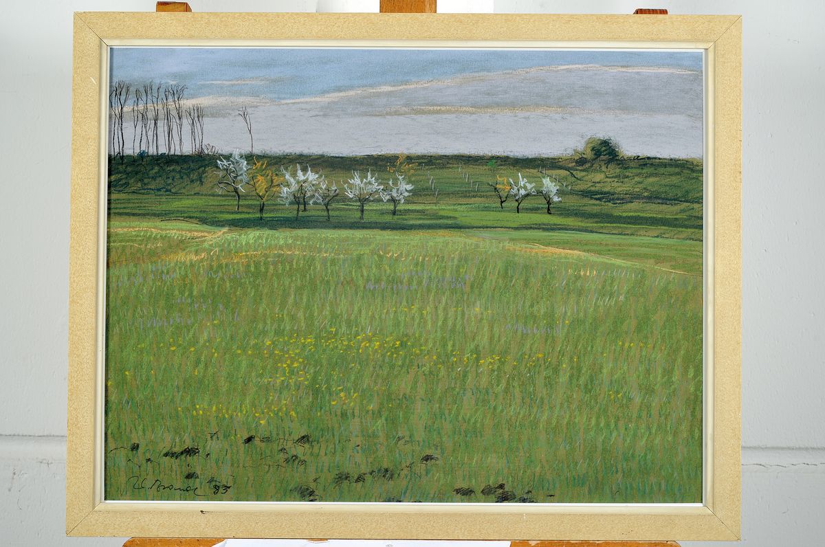 Detail k: Werner Brand, geb. 1933 Löbau, lebt und arbeitet in der Pfalz, Ansicht aus Kuhardt, Pastell auf Papier, links unten signiert und dat. 83, ca. ...