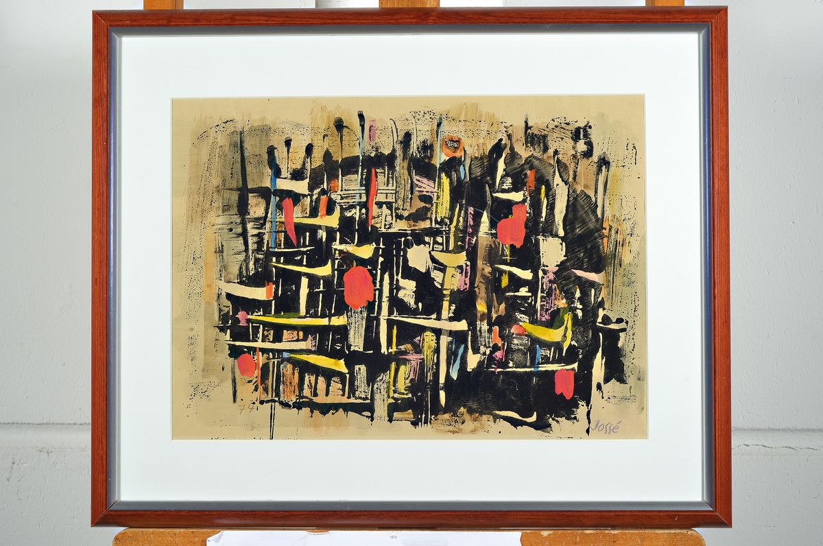 Detail k: Friedrich Jossé, 1897 Wolfstein-1994 Speyer, Flatternde Wimpeln, Aquarell auf Papier, signiert und dat. 74, ca. 29x40cm, PP, u.Gl., R., ca. 44x54cm
